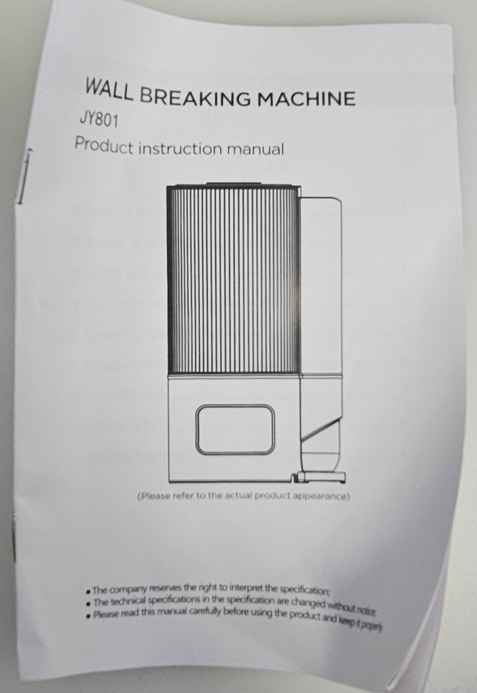 Soy Milk Maker & Multi-Function Wall Breaking Machine JY801 Easy Clean No Box