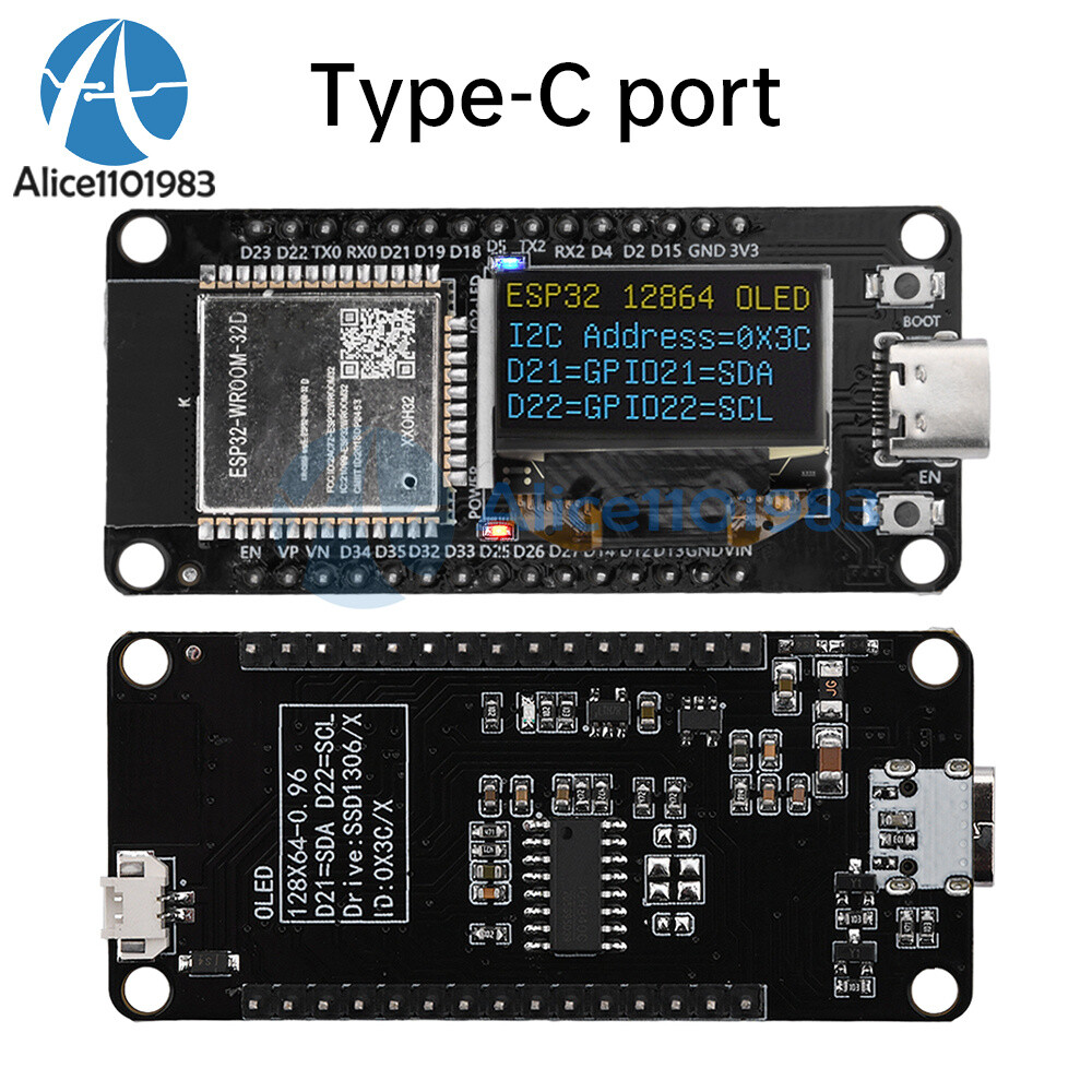 0.96" ESP32 ESP-WROOM-32D WIFI Bluetooth Development Board OLED CH340C Module