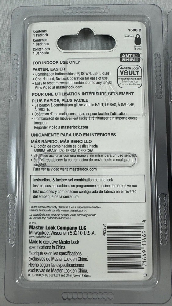 BLUE Masterlock Speed Dial 1500iD Master Lock Padlock Directional Lock - NEW
