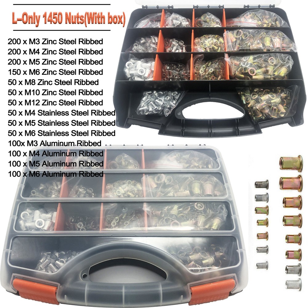 1510pcs Rivet Gun Kit Rivnut Thread Setting Tool Nut Setter NutSert Metric SAE