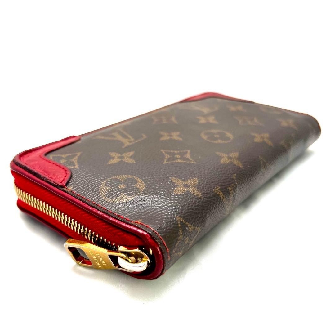LOUIS VUITTON Monogram Retiro Round Zip Long Wallet Cerise Brown M61854