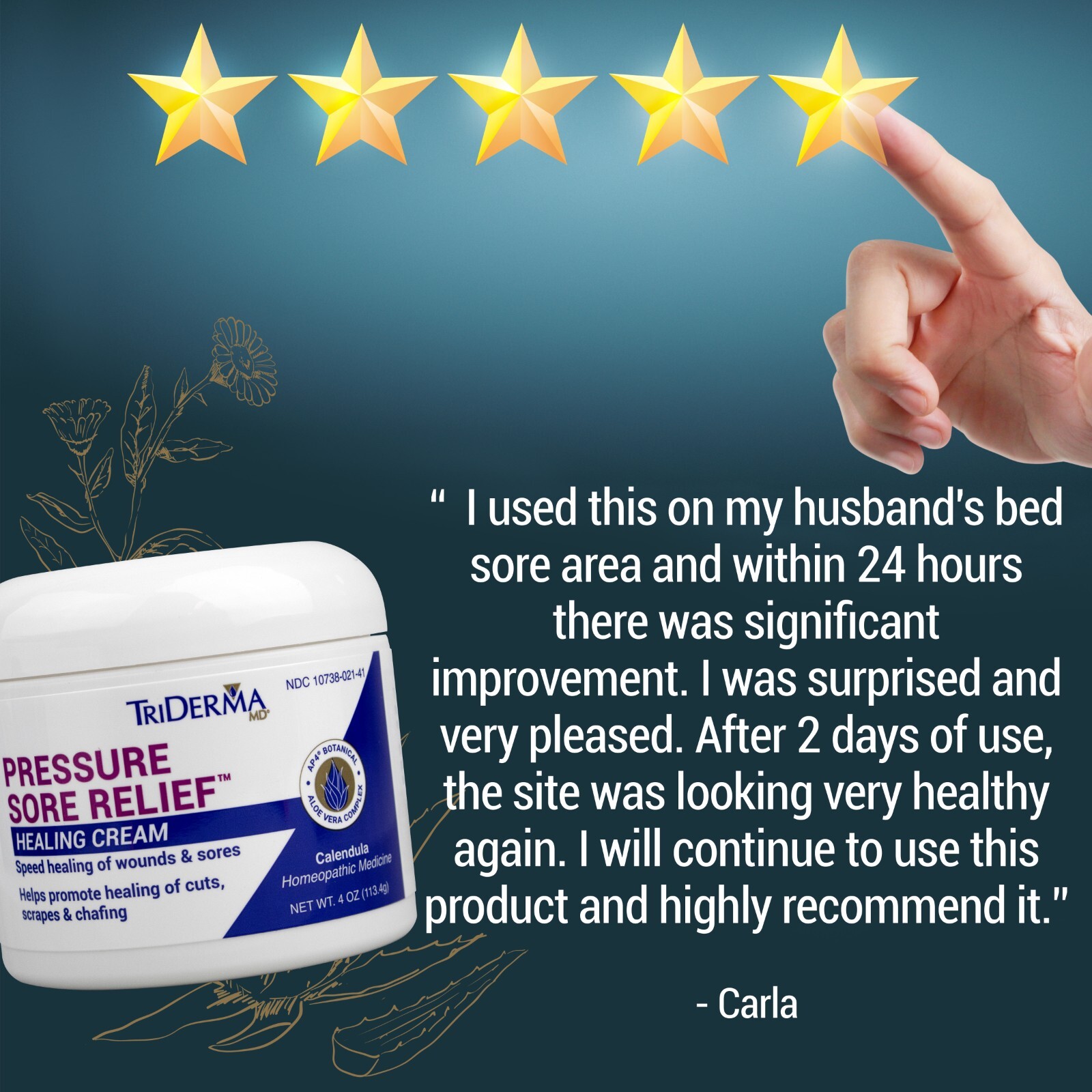 TriDerma Pressure Sore Relief Healing Cream for Bed Sores Treatment, Ulcers 4 oz