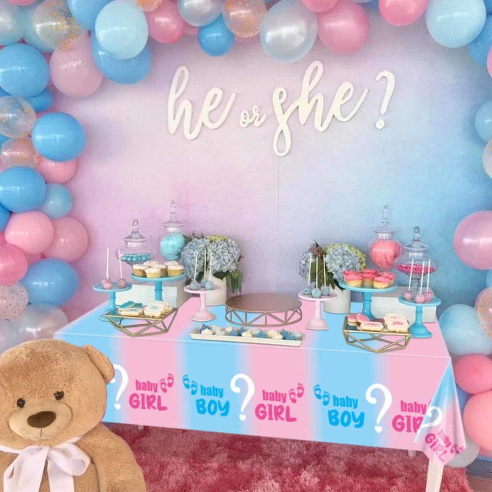 8Pcs Gender Reveal Tablecloth - Gender Reveal Table Decorations Rectangular P...