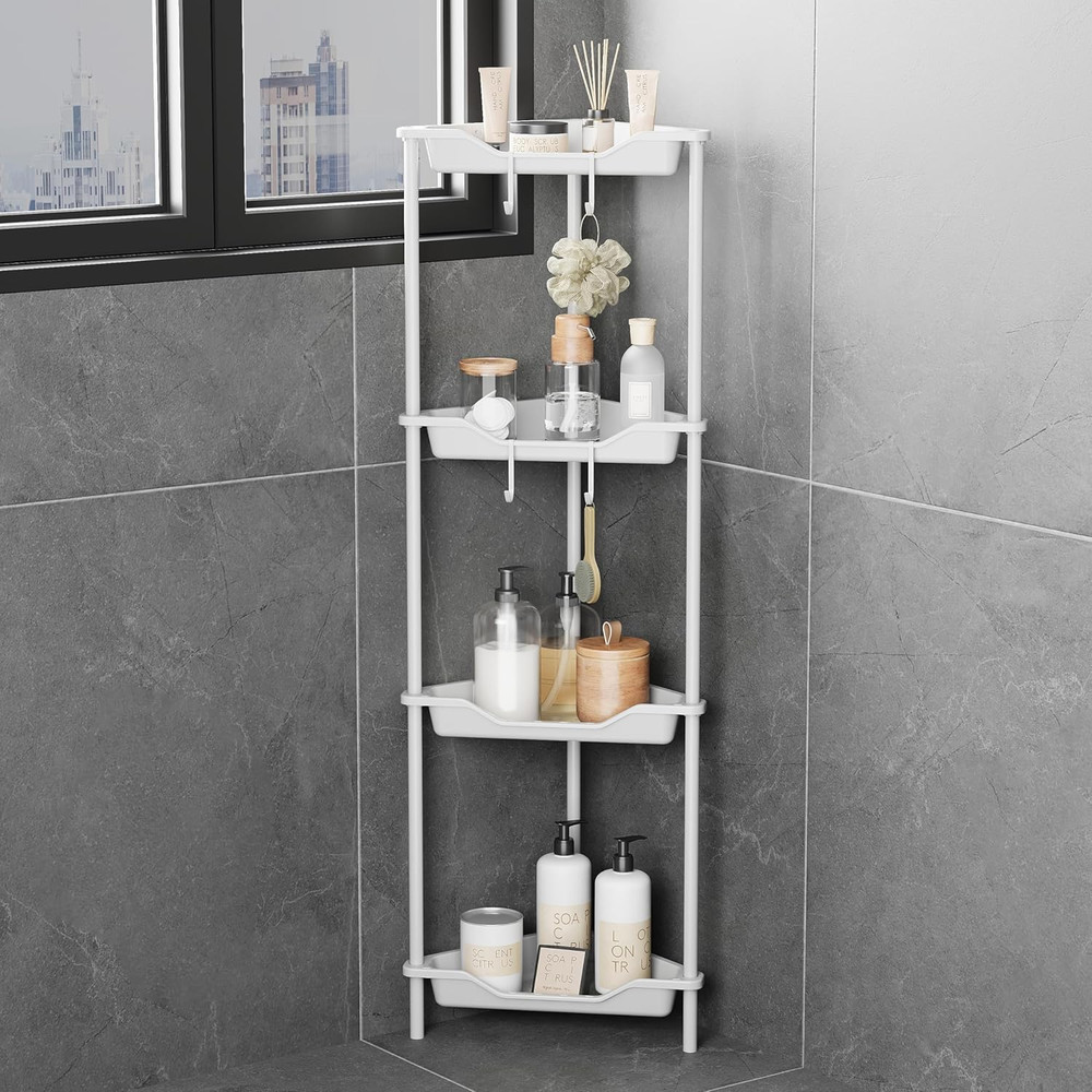 4 Tier Floor Standing Shower Caddy - Splicing Rustproof Corner Shelf Organizer