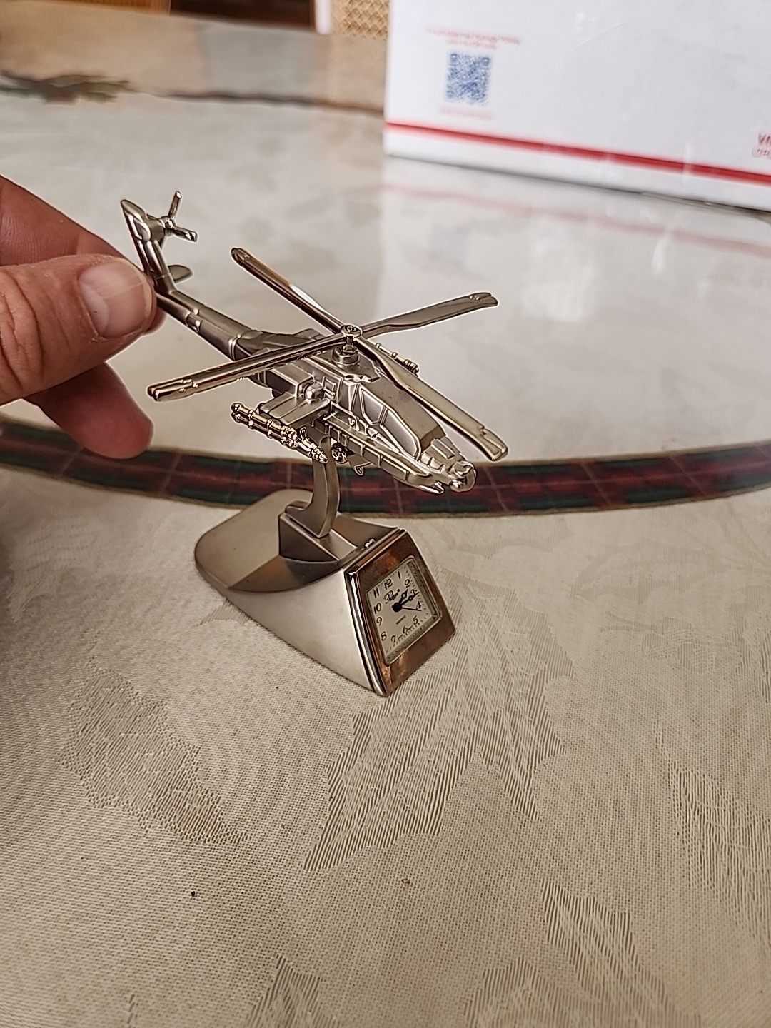 Vintage Platinum Mini Apache Helicopter Clock Desk Clock Collectible