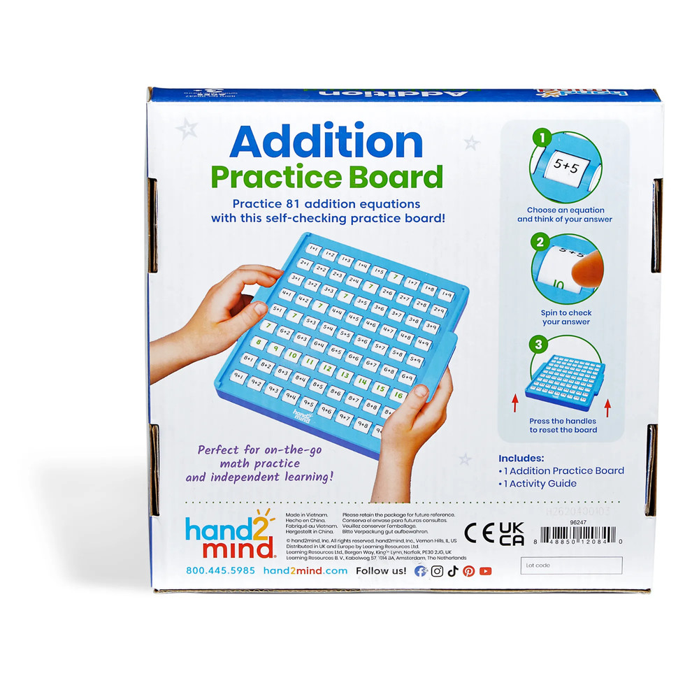 hand2mind Addition Practice Board Ages 3+ Self-Checking Math Toy 81 Equations