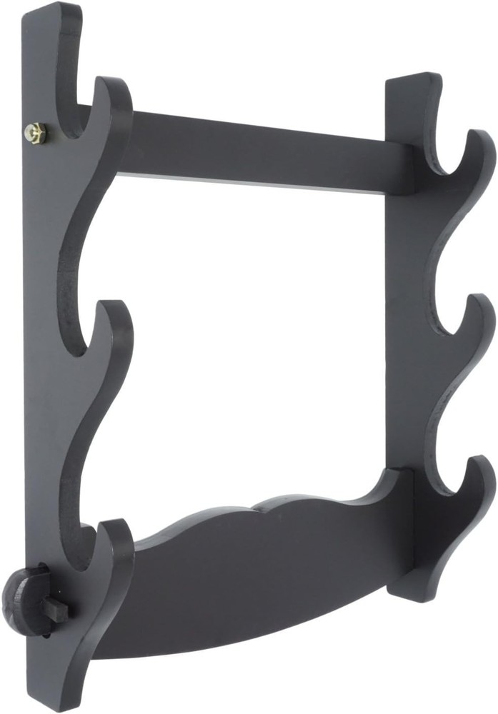 Sturdy Black Wood Samurai Sword Display Stand - 3 Layer Wall Mount Rack