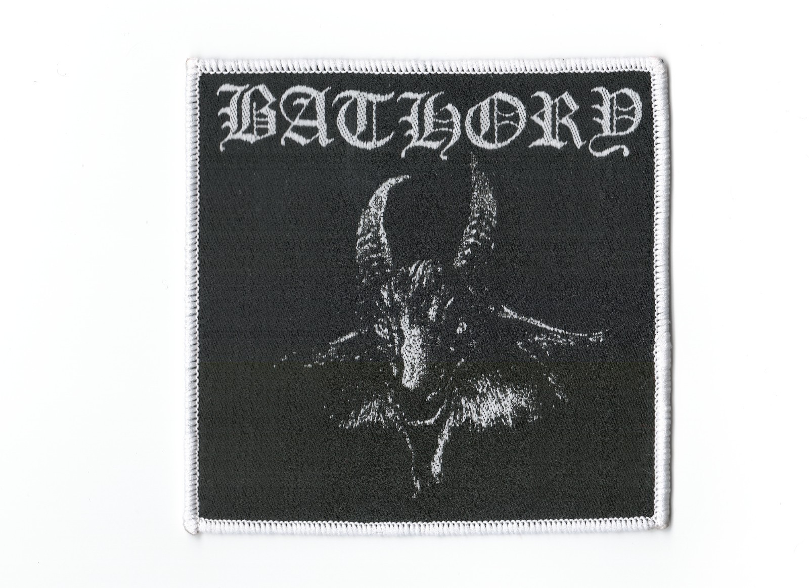 BATHORY, SEW ON WHITE BORDER WOVEN PATCH