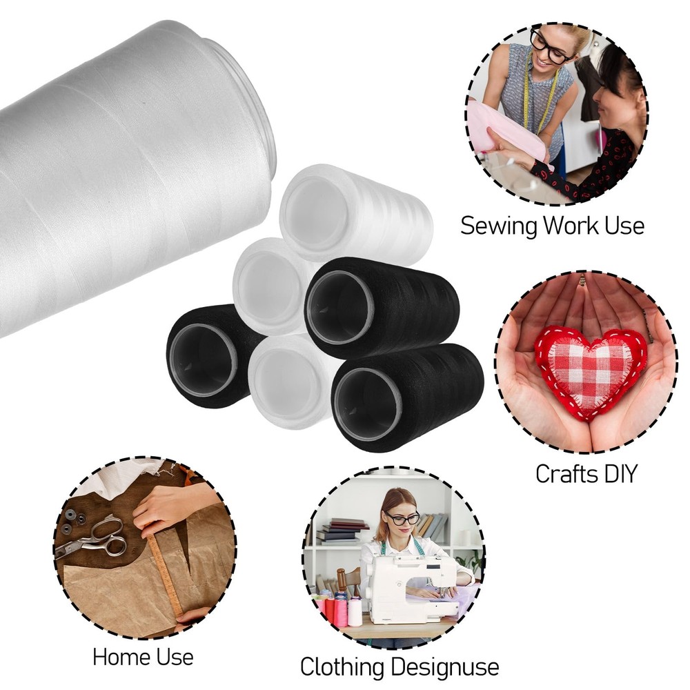 8 PCS Black White Sewing Thread 40S/2 3000 Yard Spool Serger Polyester Cone