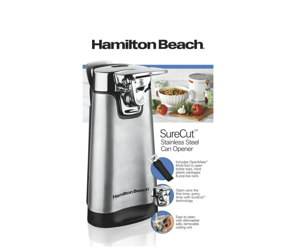 Hamilton Beach SureCut Automatic Electric Can Opener with Multi Tool, Stainless