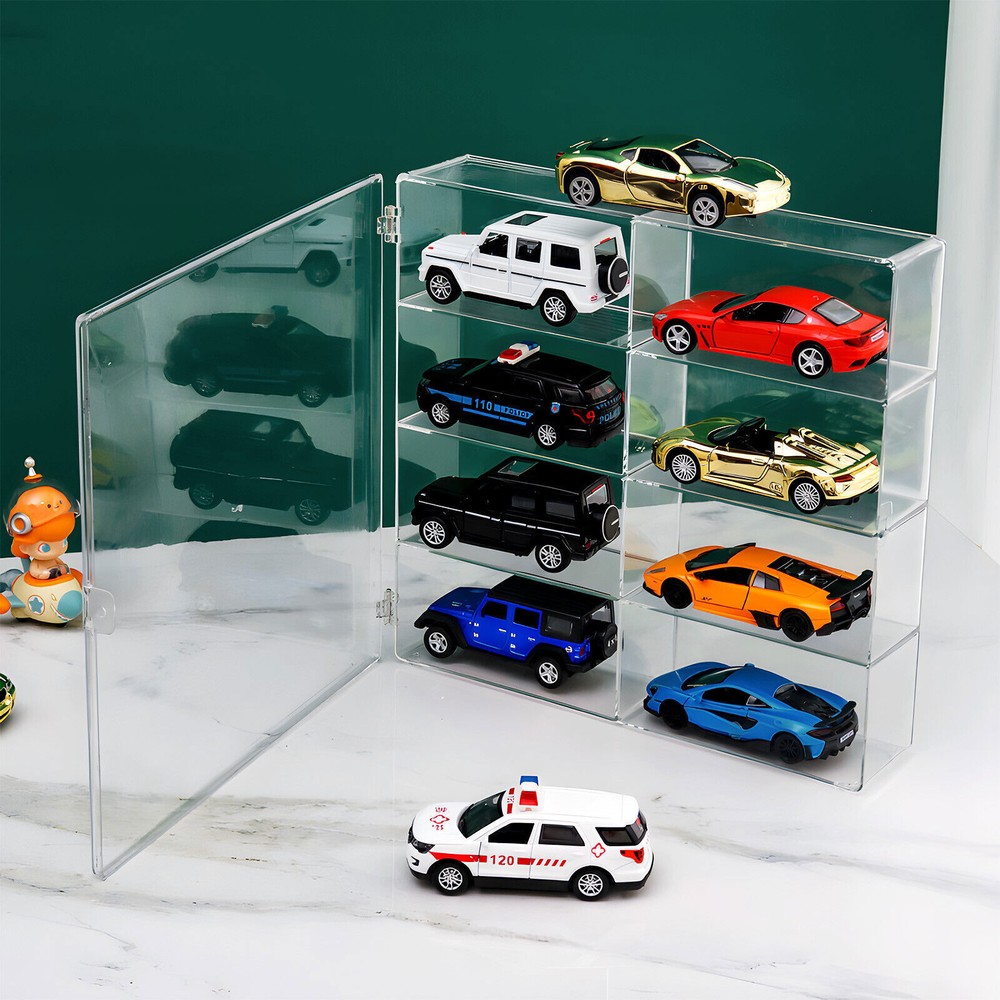 4Pack 1/64 Diecast 8 Car Display Case With Locking Latch Stackable Organizer Box