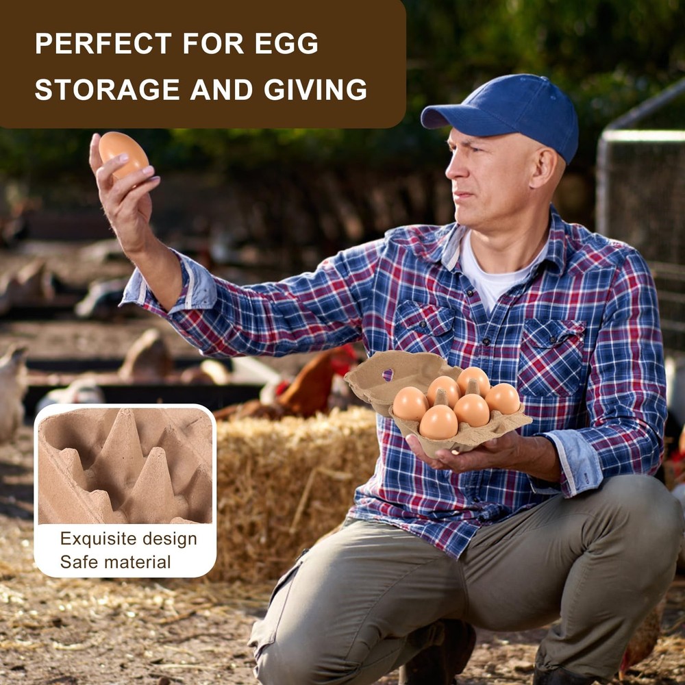 Half Dozen Egg Cartons Bulk 6 Count Empty Natural Paper Pulp Reusable 40 Pack