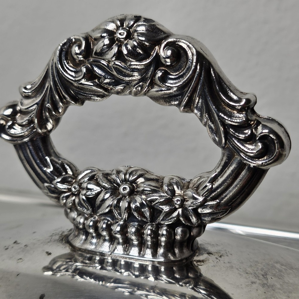 Vintage Oneida Silver Plated Pyrex Casserole Dish Holder Footed Serving Stand