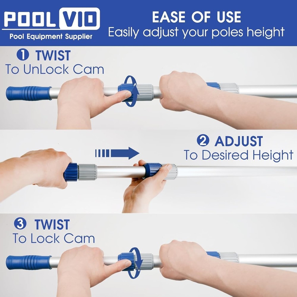 Adjustable 12 FT Pool Maintenance Pole - Reliable Grip & Rust-Proof Aluminum