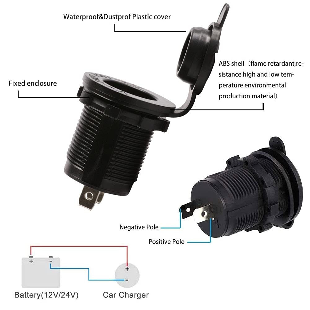 Cigarette Lighter Socket, 3Pcs 12V Waterproof ATV RV Lighter Socket Power Outlet