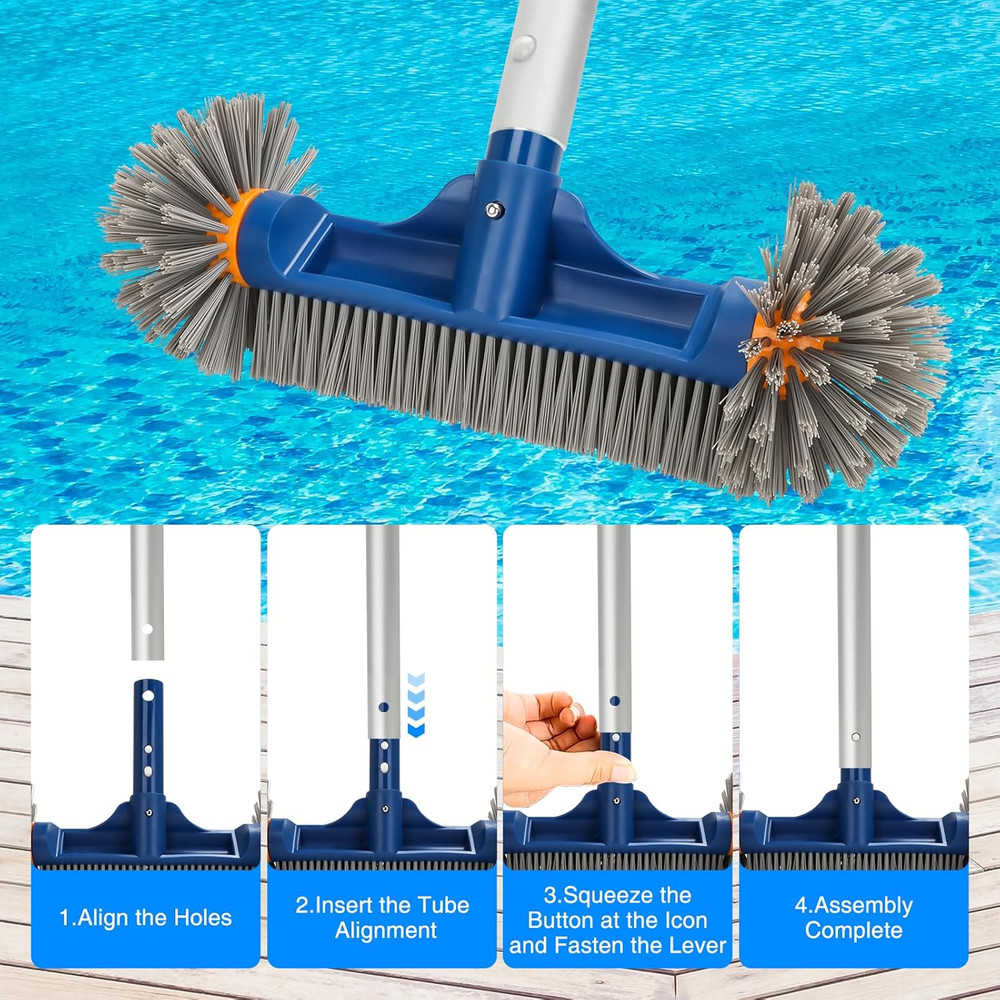 Pool Brush Head with round Ends, 12.5'' High-Efficiency Pool Brush for Cleaning