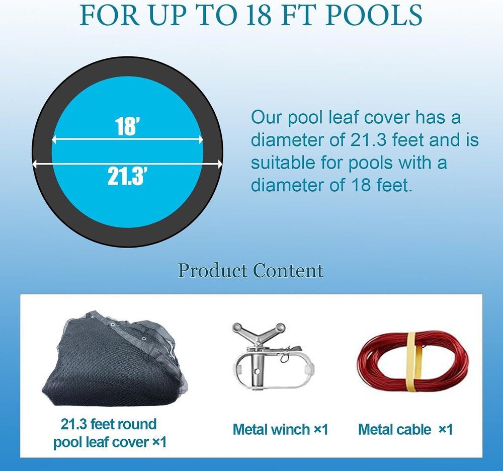 18Ft Black Mesh Leaf Net Cover with Winch & Cable for Above Ground Pools