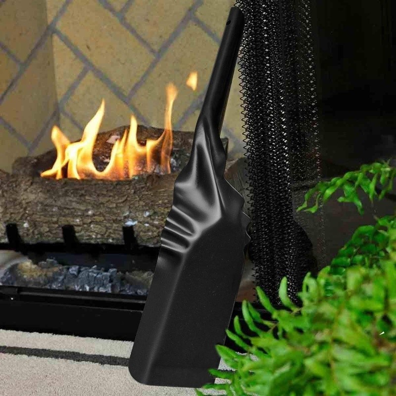 Durable Iron Fireplace Shovel Ergonomic Handle Indoor Outdoor Use Rust Resistant