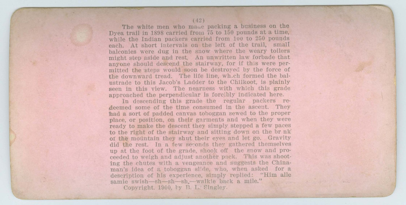 G2218~ ALASKA KLONDIKE – Chilkoot Pass Gold Miners c.1890s Stereoview