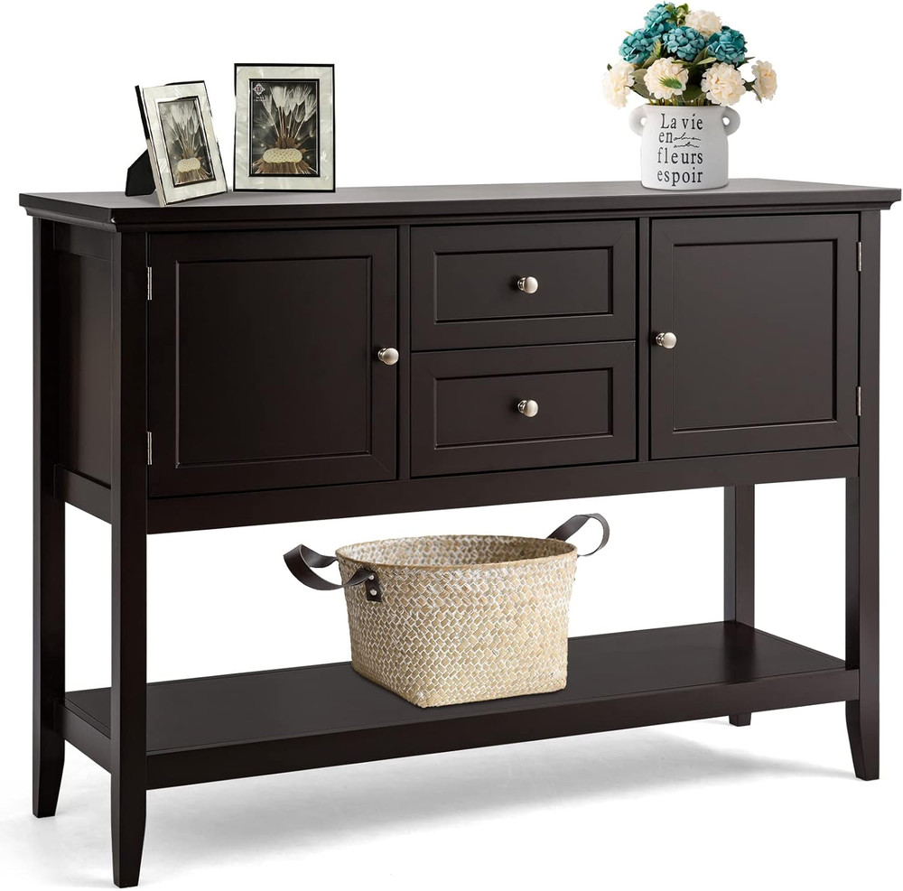 Buffet Sideboard, with 2 Wood Storage Drawers & Open Shelf, Console Table for Li