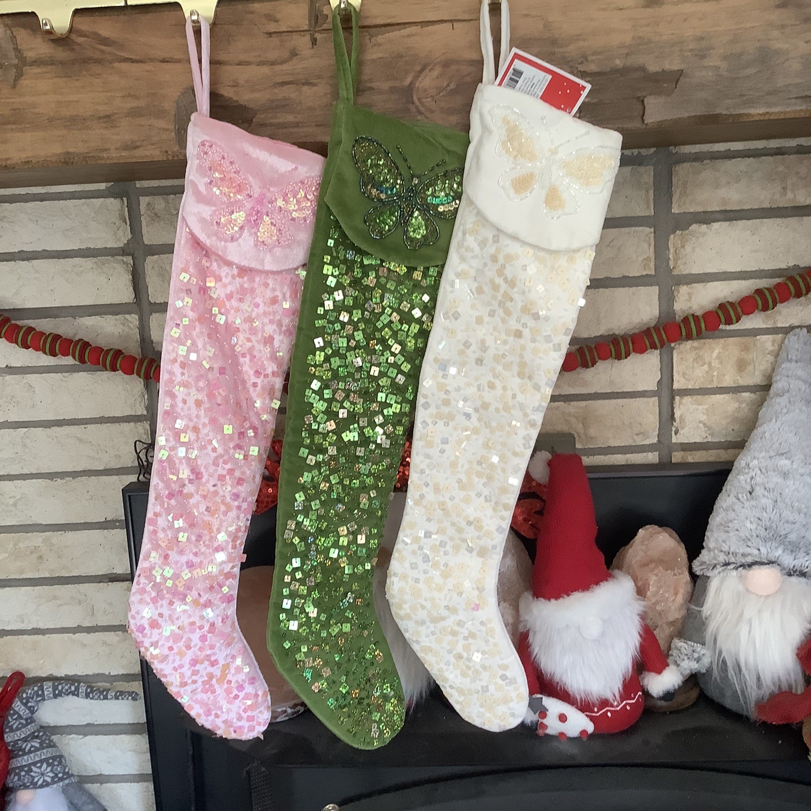 1 Vintage Target Pink OR Green Butterfly Christmas stocking Sequin Sequins