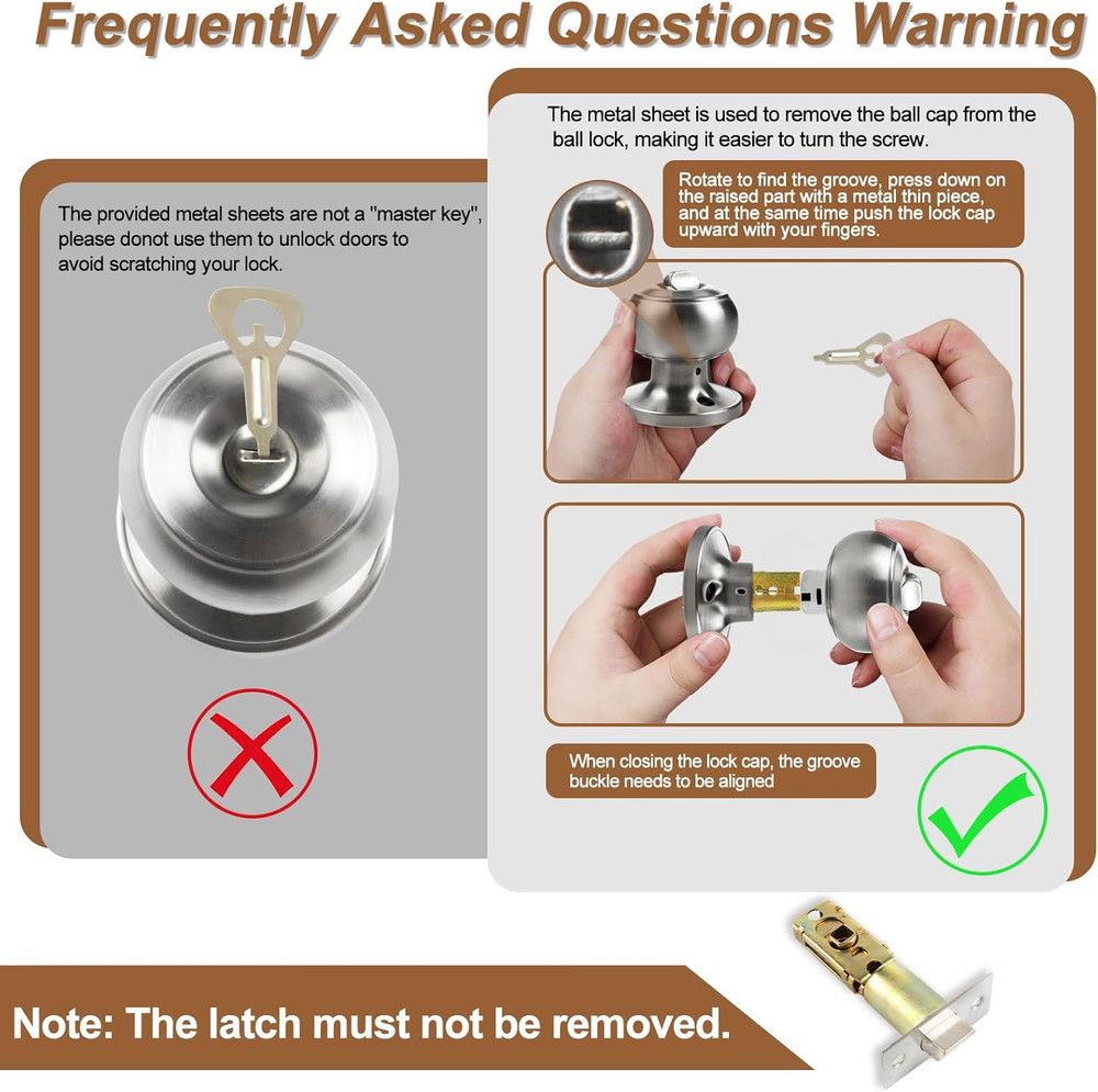 Privacy Door Knobs, 6 Pack Satin Nickel Door Knobs with Lock, Bed and Bath Door