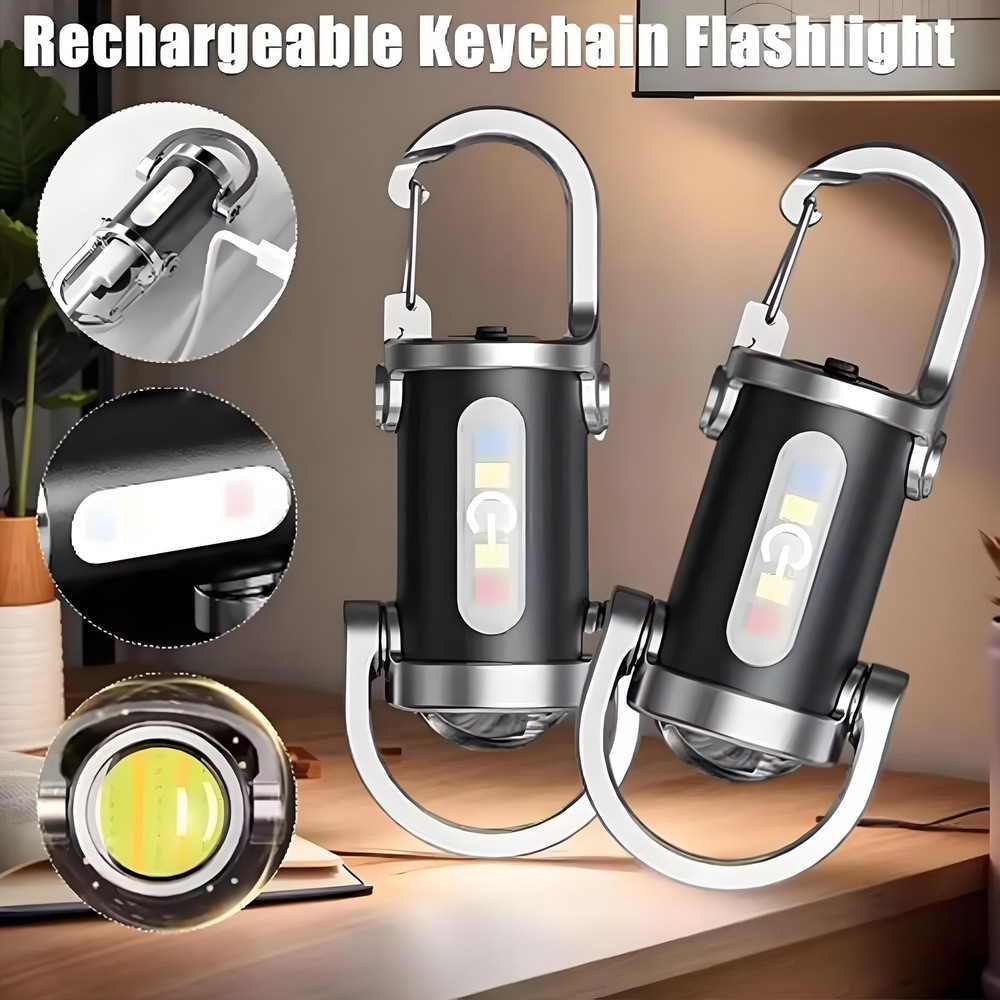 2PCS Portable Rechargeable Bright Keychain Flashlight Charger,Emboadlie Mode AE