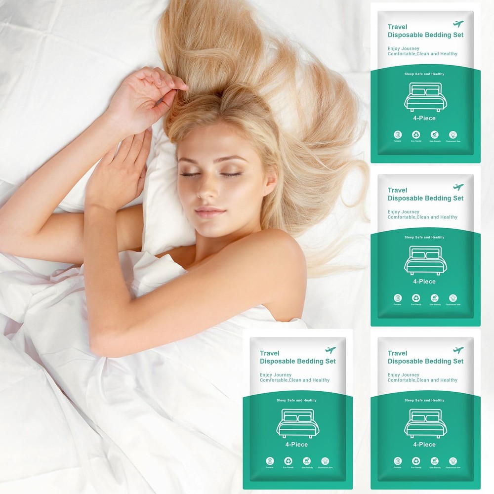 Breenhill 4 Pack Disposable Bed Sheets  Queen Size with Quilt Cover and Pillo...