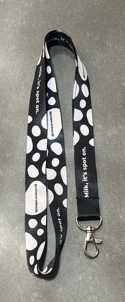 5 COW PATTERN MILK LANYARD, 19”, “Milk, It’s Spot On”