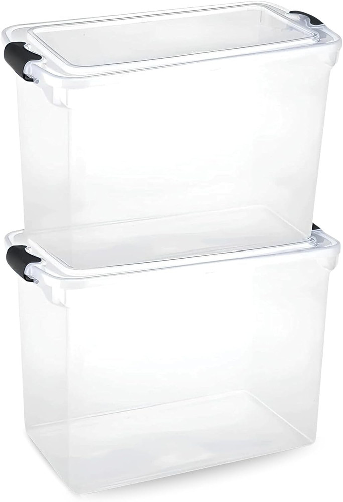 2-Pack Latching Lid, Large Clear Plastic Storage Bins W/Lids, 112 Quart, Gray La