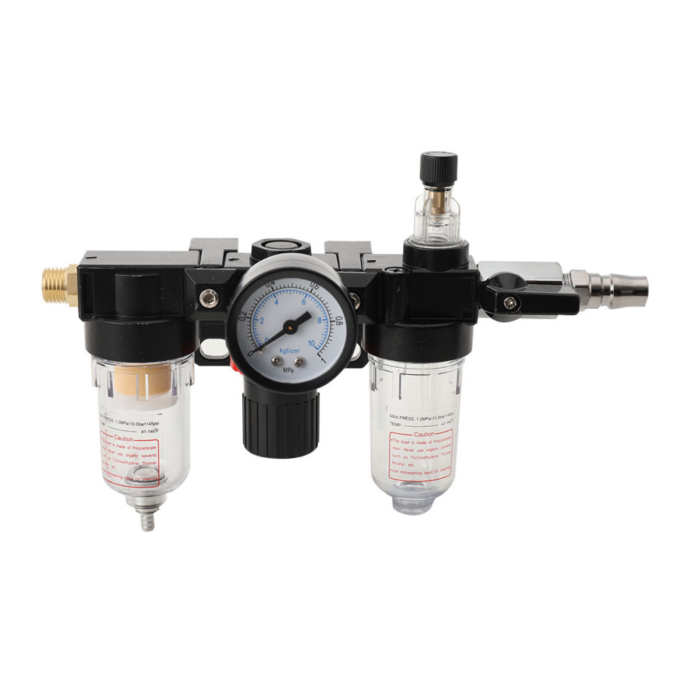 1/4" Air Compressor Filter Water Separator Trap Tools Kit Regulator Gauge