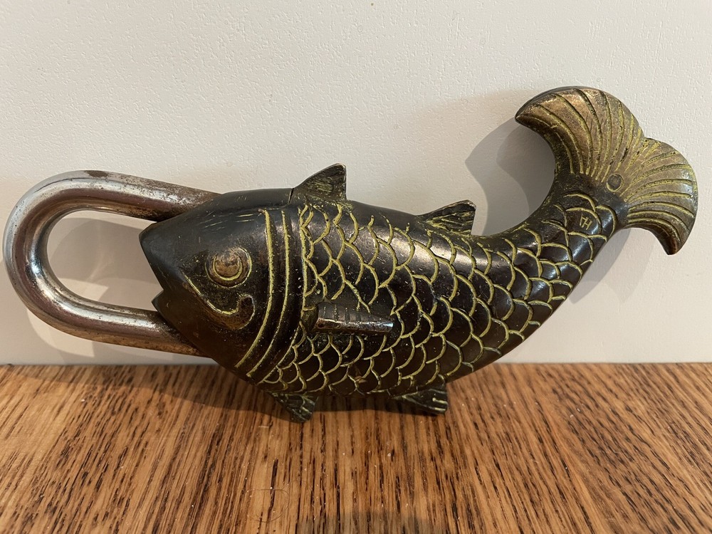 Solid Brass Fish Carp Padlock with 2 Keys, Great Used Condition Lock!!!!