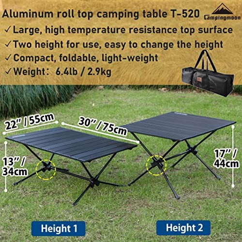 CAMPINGMOON Roll UP Camping Table Lightweight Foldable Aluminum with Black