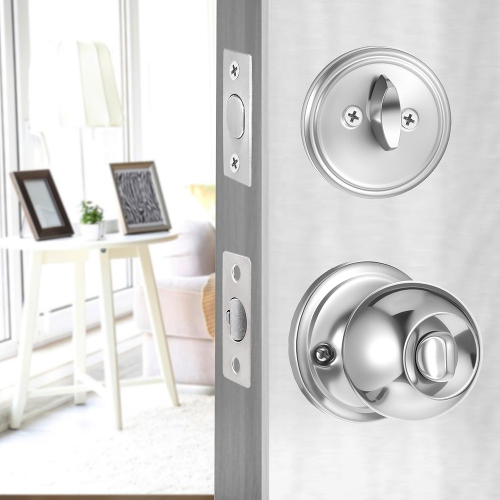 Qulkws 2 Sets Entry Door Knob Dead Bolt Level Locks Combo Silver