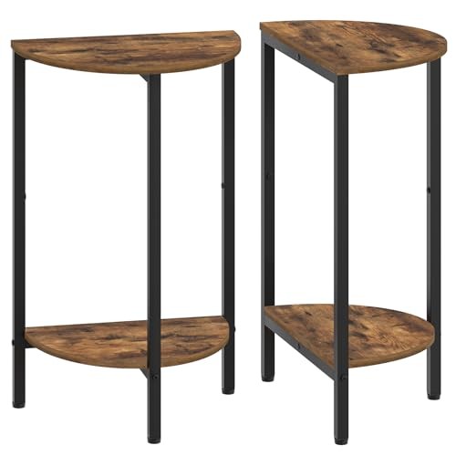 Side Table, Small End Table Set of 2, Half Round Side Table, Half Moon Brown