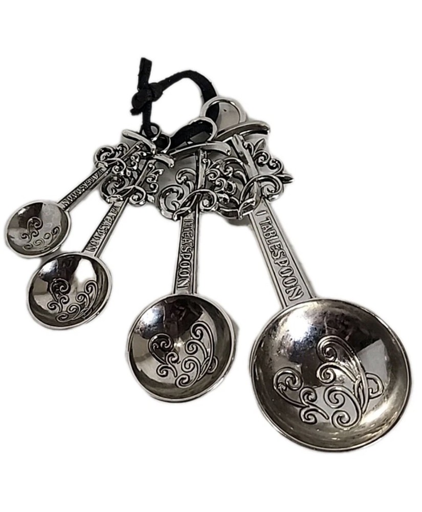 Silver Measuring Spoons Initial J Spiral Design Kitchen Decor