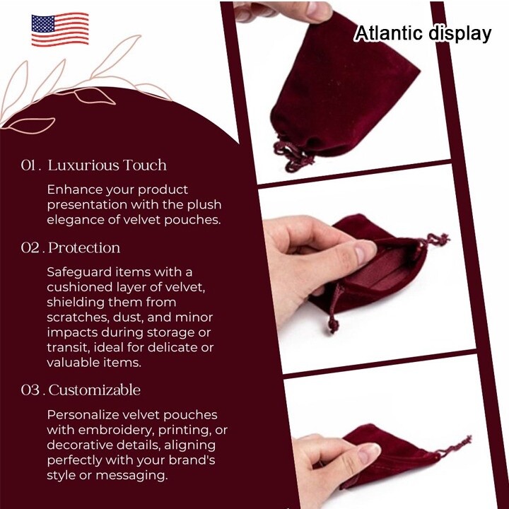 Velvet Gift Bags Drawstring Jewelry Pouches (10 pack) Red Vine Color