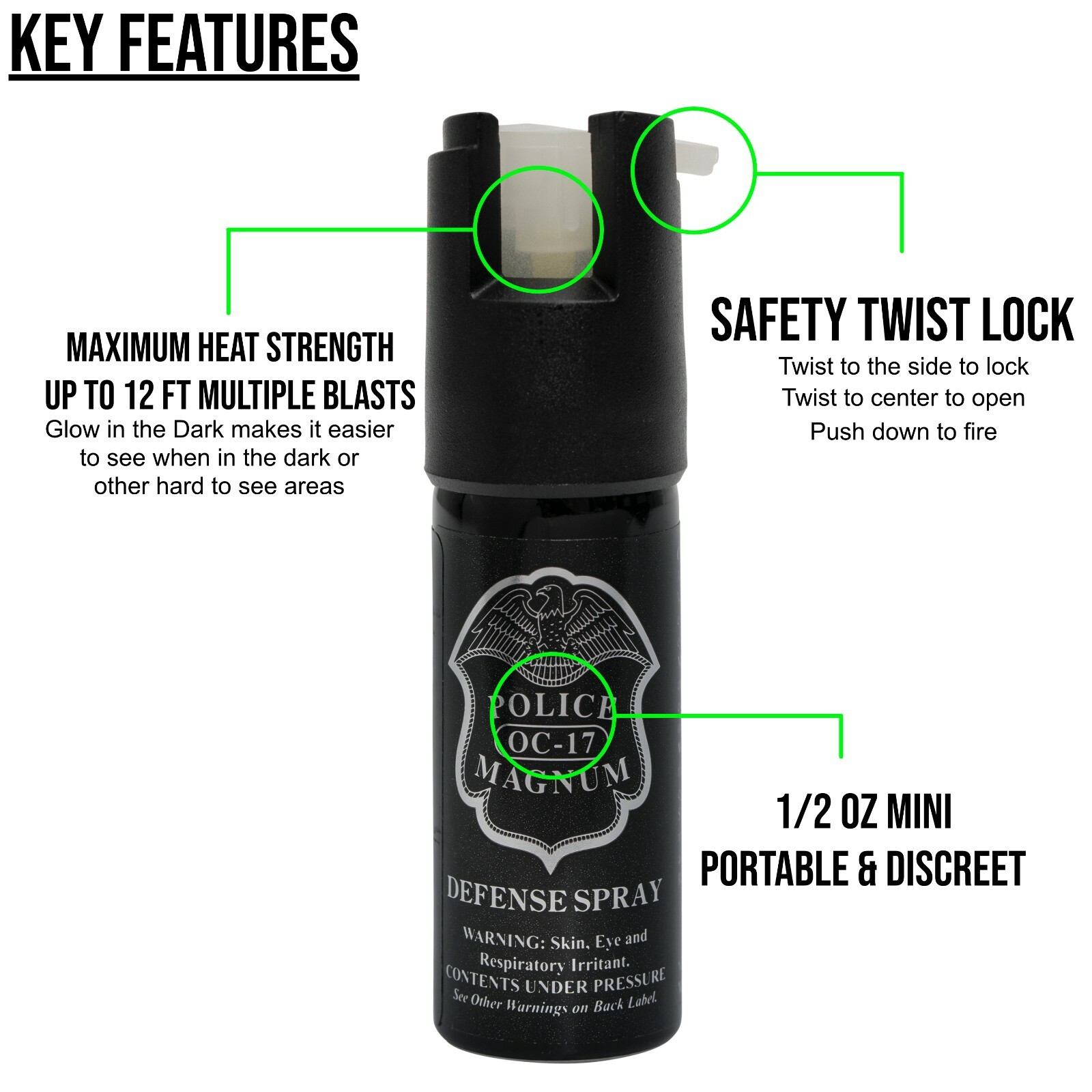 4 Police Magnum pepper spray .50oz GID actuator self defense security protection