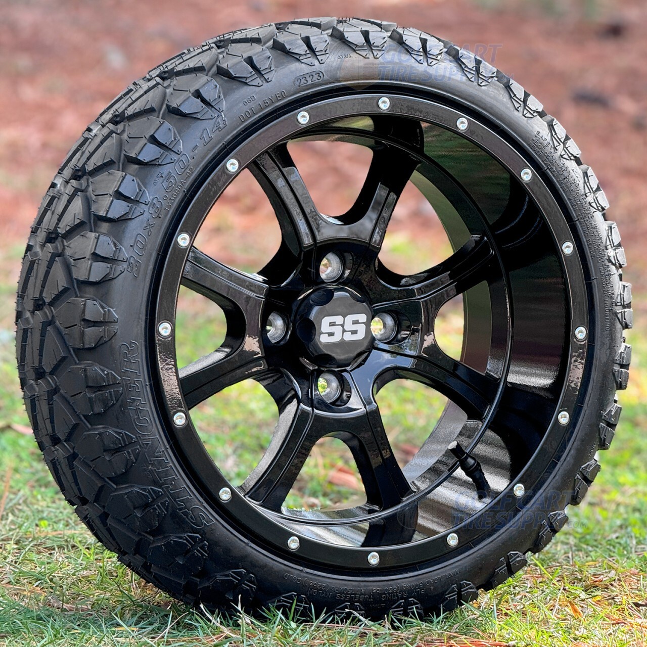14" Stalker Black Golf Cart Wheels & 20x8.5-14" Stinger DOT Tires - Set of 4