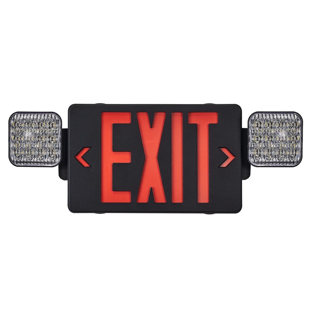 Black Exit Sign with Emergency Lights, LED 1 Pack, Housing+Red Letter