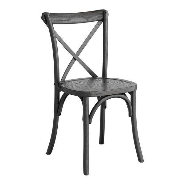 10 PACK Bistro Style Cross Back Black Wood Stackable Restaurant Chair