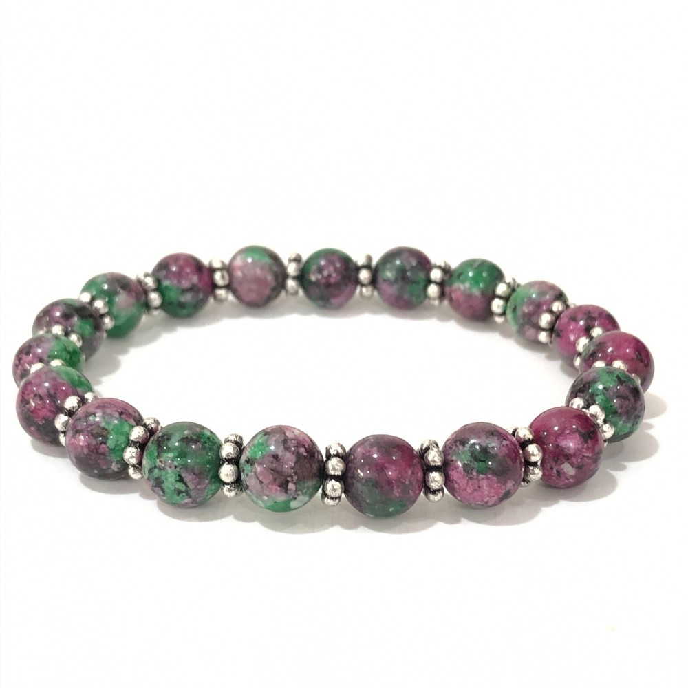 Natural Ruby Zoisite Gemstone Round Beads Chakra Stretchable Charm Bracelet 7.5"