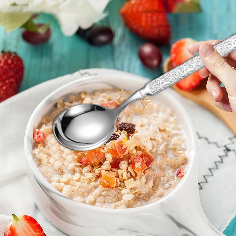 Thickened Stainless Steel Dinner Spoons with Hammered Edge,Serving Spoon Set,...