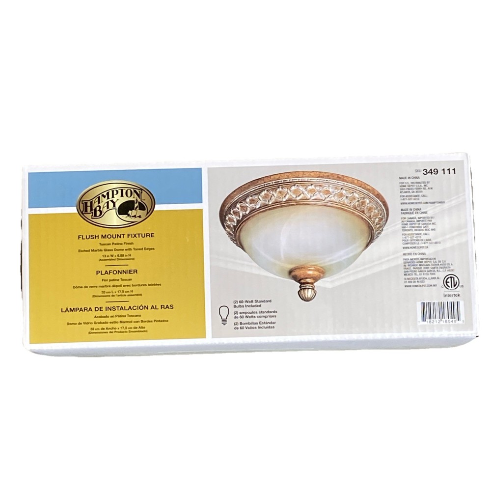 Hampton Bay Ceiling 2 Light Bercello Estates Flushmount Flush Glass Shade NIB