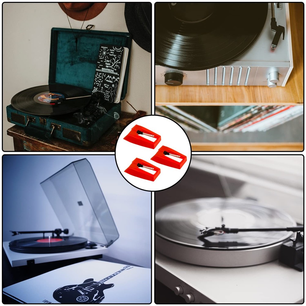 3pcs Record Player Turntable Needle Replacement Stylus - Long-Lasting Diamond Ti