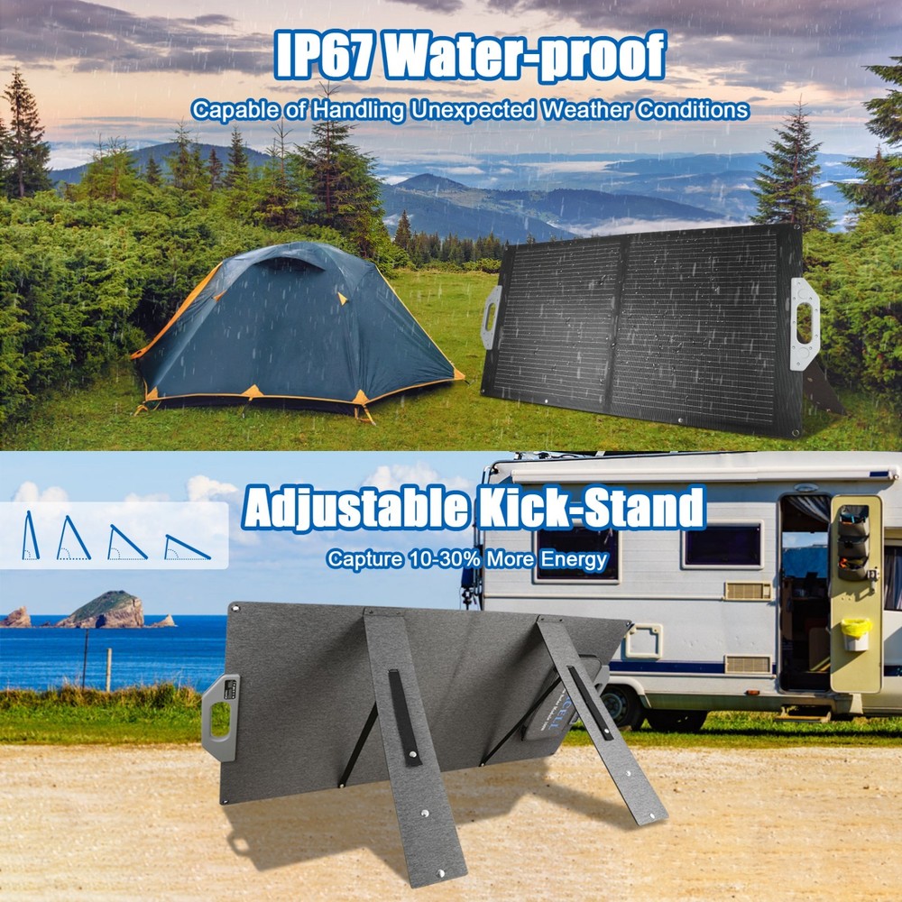 100W Portable Solar Panel, 18V Foldable Monocrystalline Solar Panel Kit