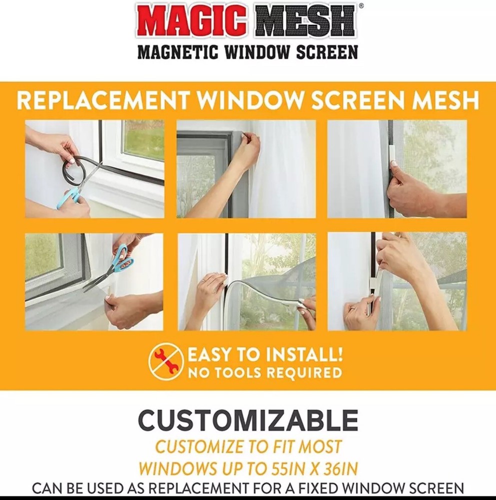 Magic Mesh Magnetic Screen Fiberglass Replacement Window~Custom Fit Most Window