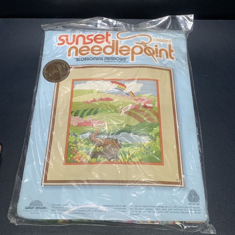 Sunset Needlepoint “Blossoming Meadows” #6826 Beginning Needlepoint, 100% Wool
