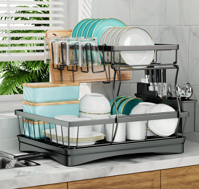 Escurridor de Platos Trastes Dos Niveles Con Daranje Para Cocina Escurreplatos