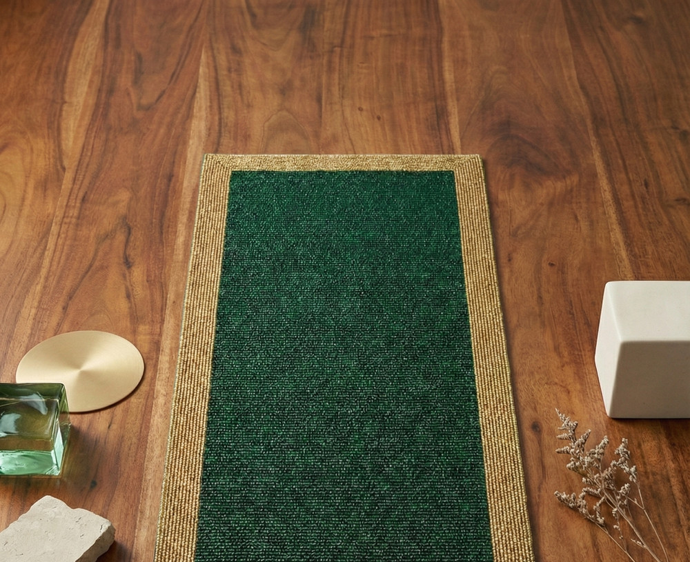 Luxury Emerald Green & Gold Beaded Table Runner - Handcrafted Elegance